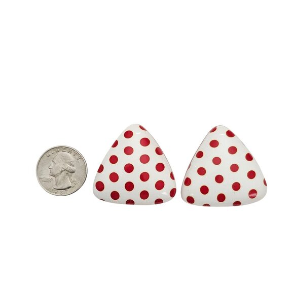 Red, White, Polka Dot, Triangle, Plastic Clip-On Earrings - Picture 4 of 6